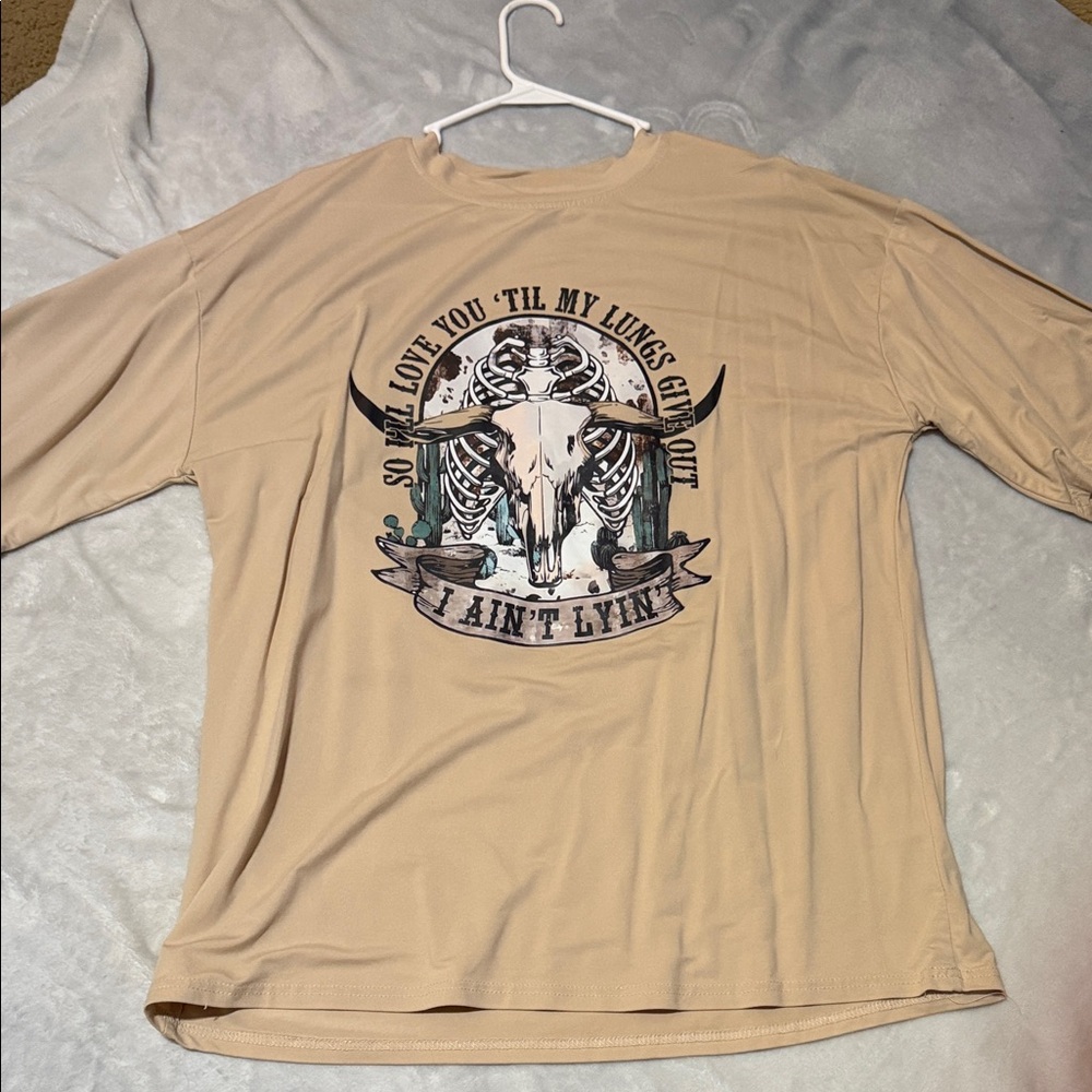 SHEIN Tan Graphic Short Sleeve Tee